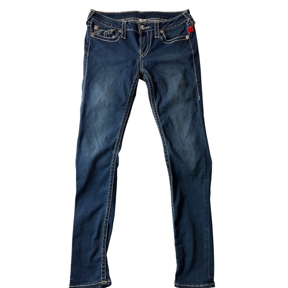 True Religion Denim - True Religion Section Skinny Jeans Dark Wash White Super T Stitching Womens 30